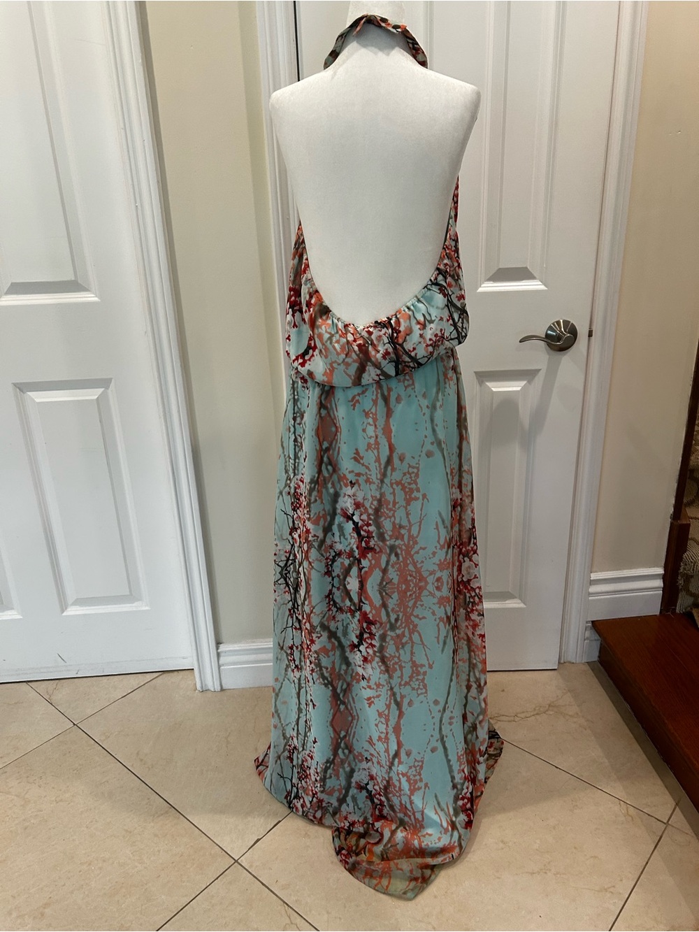 Jessica Simpson Tiffany Blue Floral Halter Maxi Dress - Picture 4 of 6